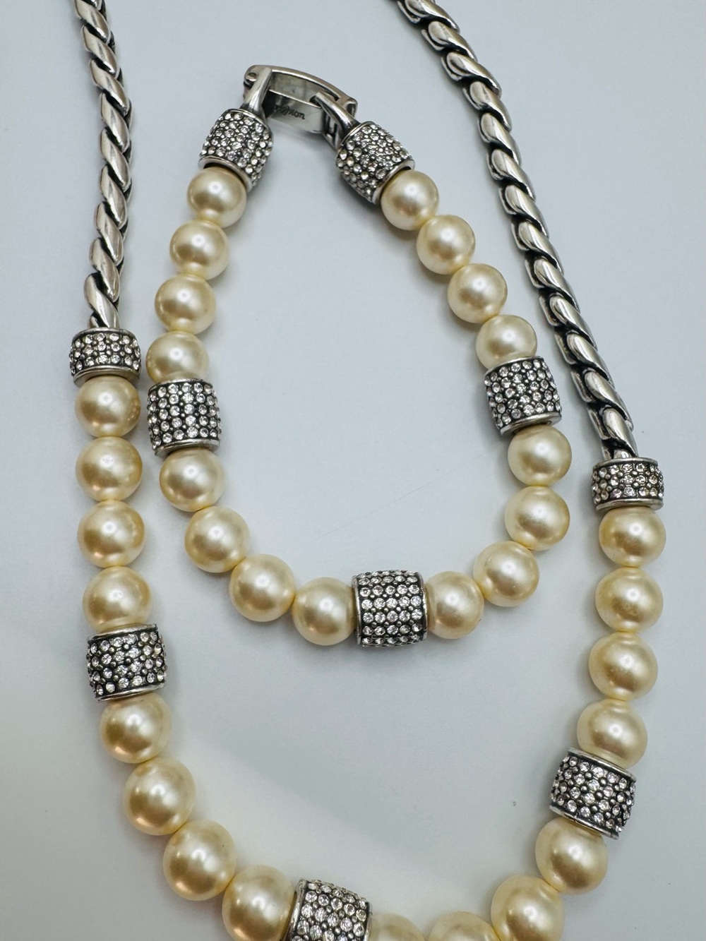 Brighton Cream Pearl Necklace with Silver Crystal Spacers